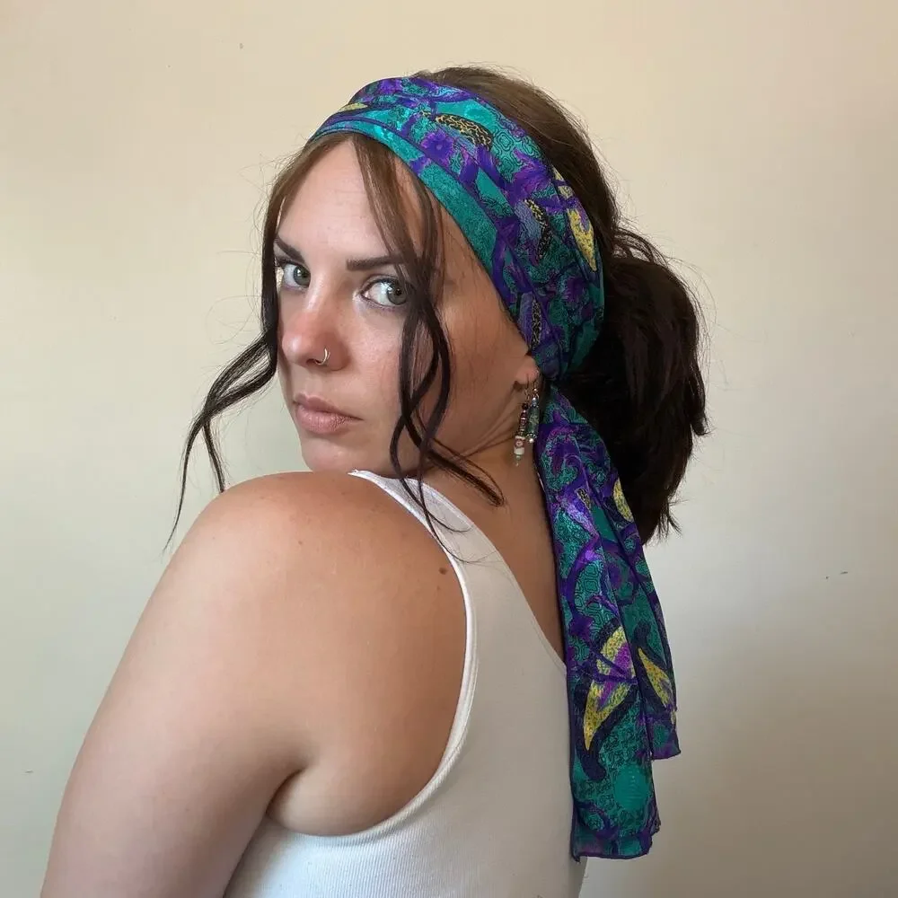 Vintage Blue & Purple Paisley Head Scarf